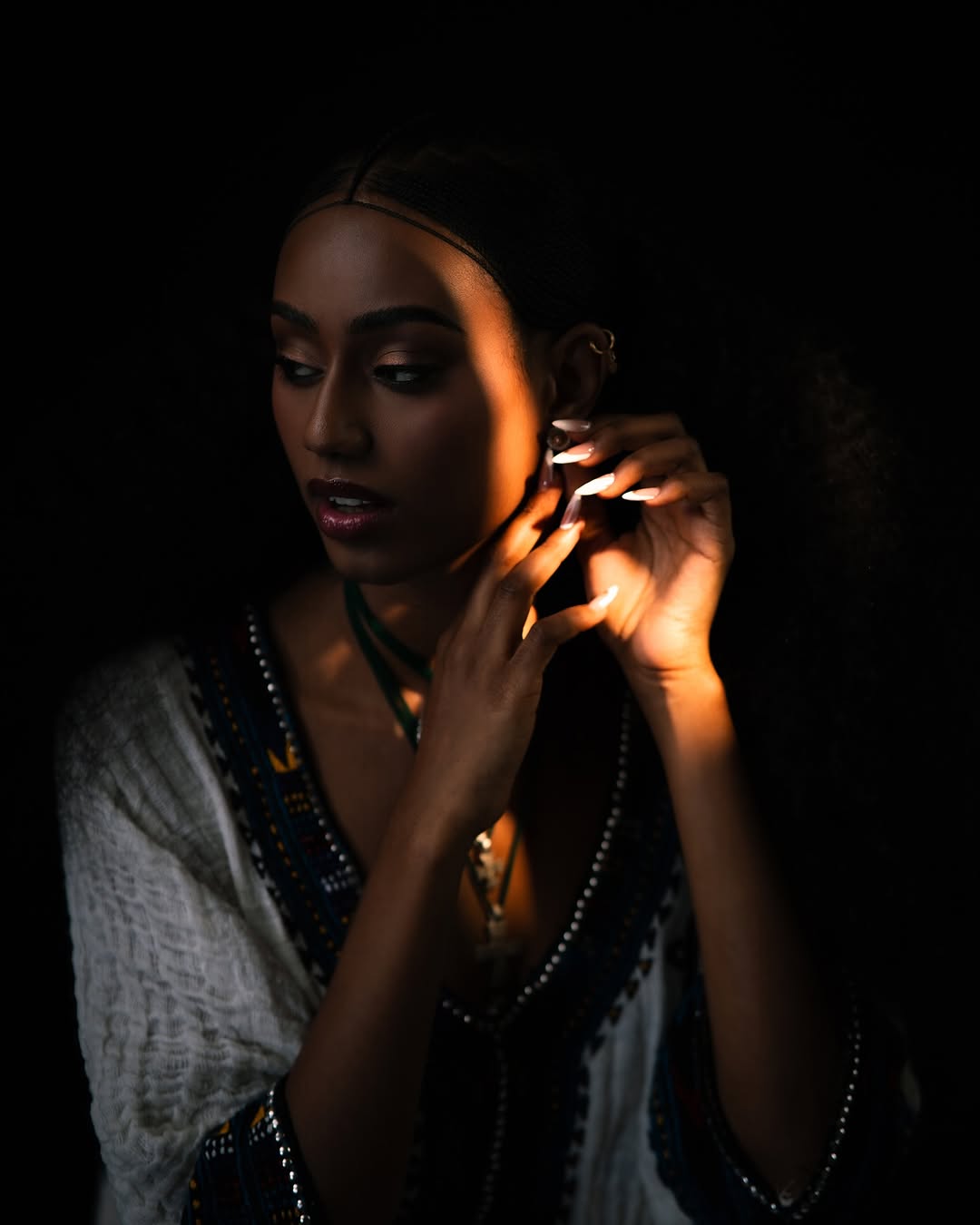 Royal Ethiopian Traditional Dress With Real Silver Molten White Habesha Kemis with Teal & Black Tibeb Handwoven Habesha Dress 0074