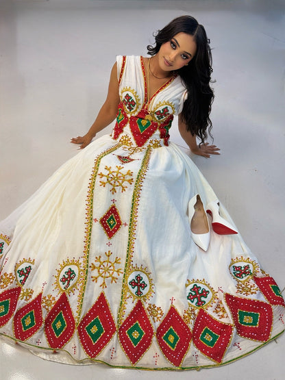 Beautiful Red Embroidered Habesha Dress Traditional Habesha Kemis Beautiful Ethiopian Dress for Any Occasion 772