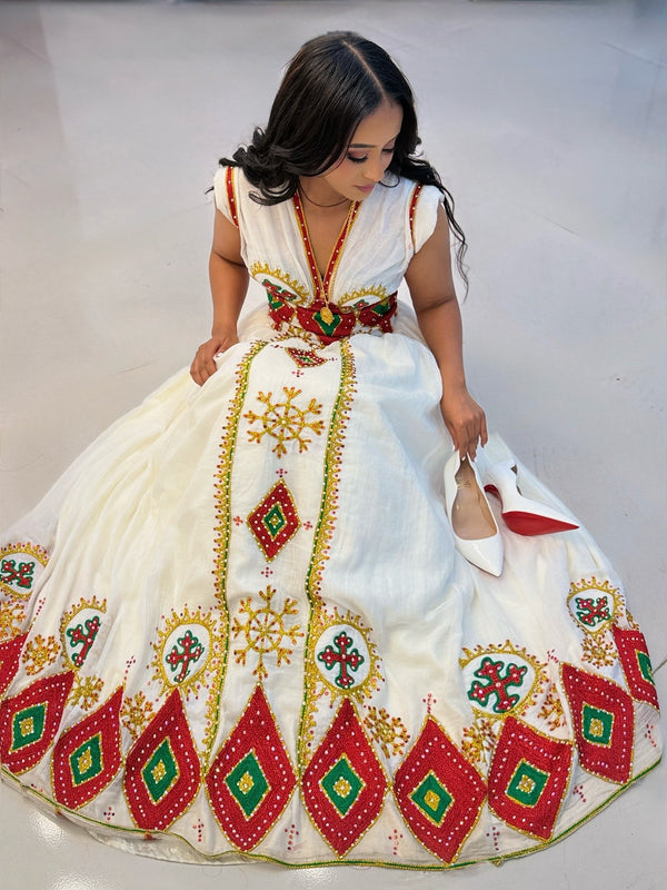 Beautiful Red Embroidered Habesha Dress Traditional Habesha Kemis Beautiful Ethiopian Dress for Any Occasion 772