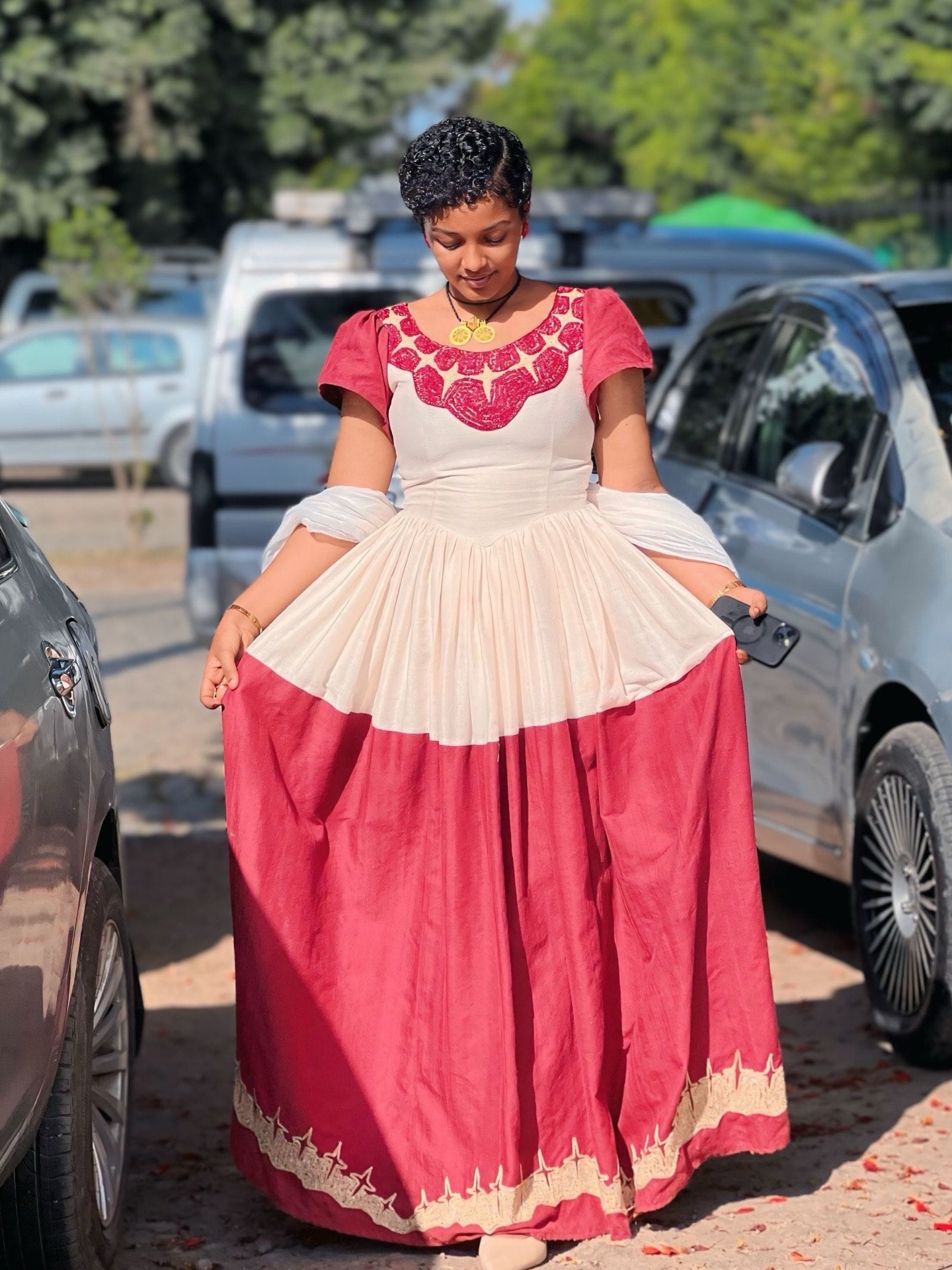 Red Woven Habesha Dress Short Sleeve Habesha Kemis Charming Ethiopian Traditional Dress 773