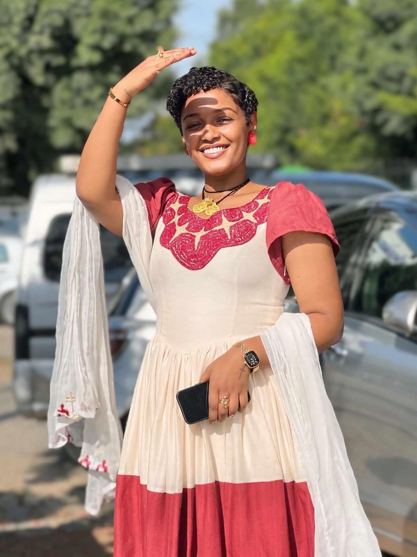Red Woven Habesha Dress Short Sleeve Habesha Kemis Charming Ethiopian Traditional Dress 773