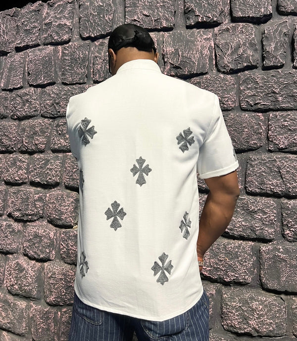 Elegant Ethiopian Men’s Shirt Short Sleeve Cultural Wear Modern Habesha Style 784