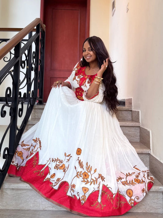 Radiant Red Habesha Kemis Timeless Traditional Ethiopian Dress Cultural Cultural Habesha Dress 806
