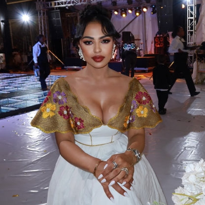Traditional Ethiopian Dress Sophisticated Habesha Dress Floral Gold Embellishment Habesha Kemis 813