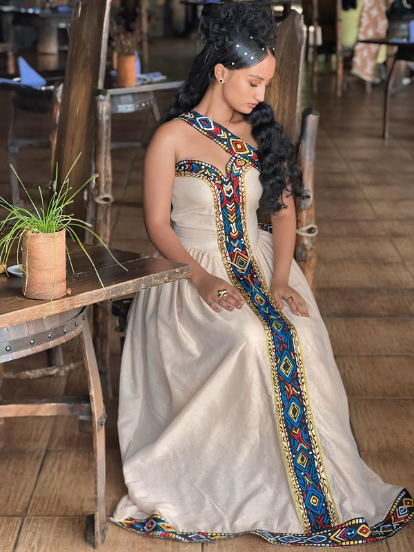 Sleeveless Habesha Dress For Festive  Multicolor Embroidered Habesha Kemis Stylish Ethiopian Clothing 818