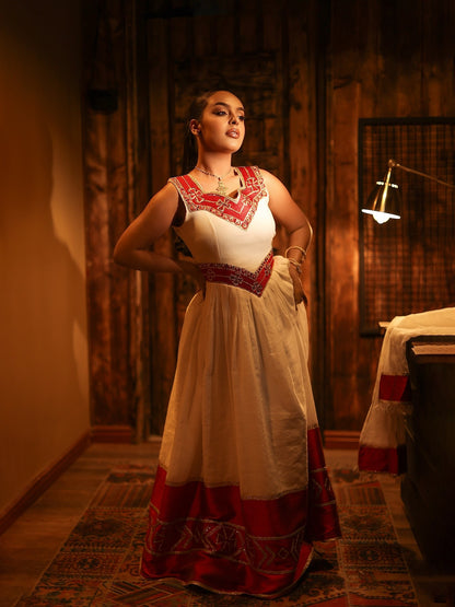 Red and Golden Embroidery Habesha Dress Sleeveless Ethiopian Traditional Clothing  Luxurious Habesha Kemis 826