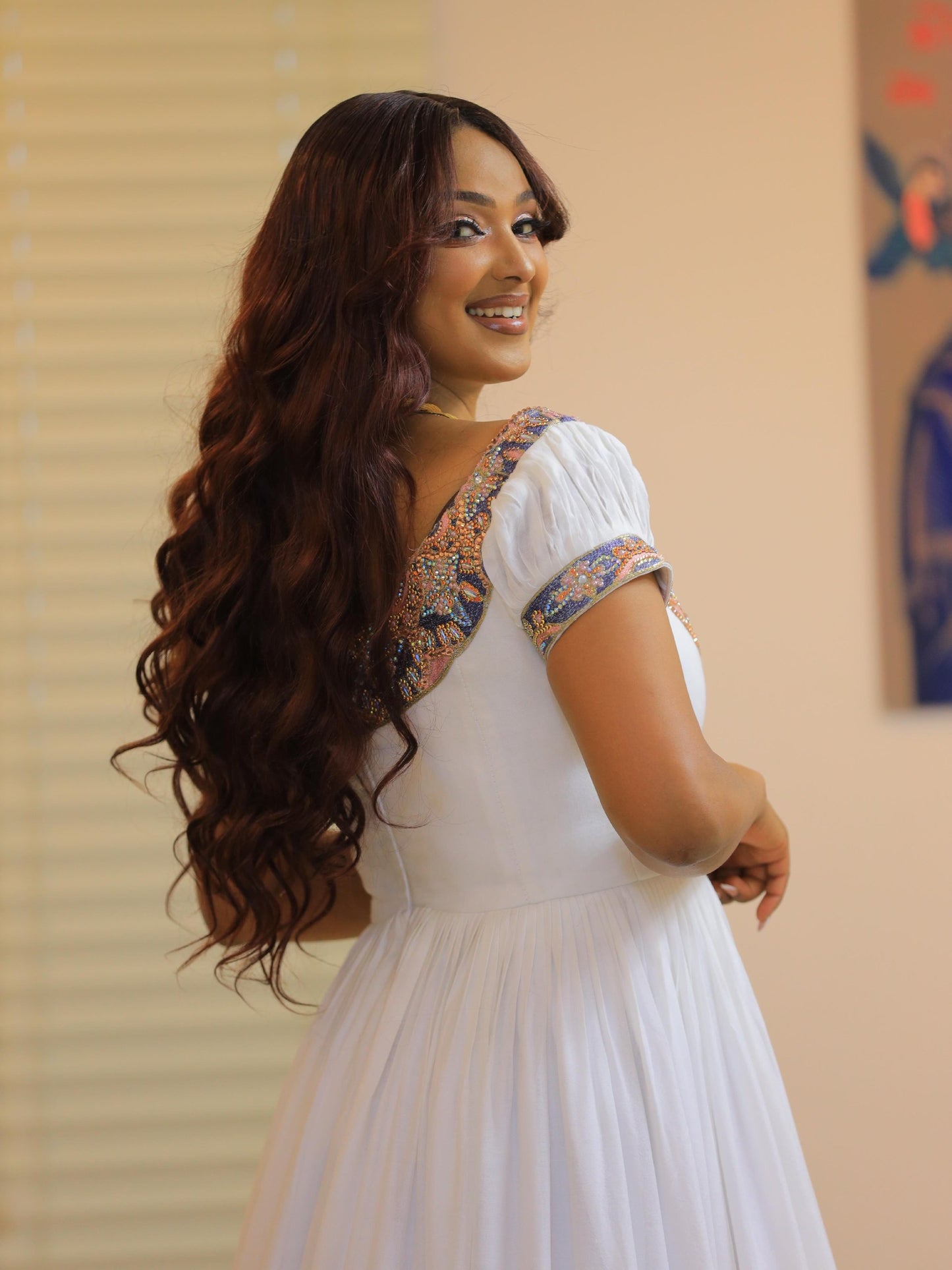 Elegant Ethiopian Wedding Dress Golden Blue Embroidery Habesha Kemis Regal Traditional Habesha Dress 827