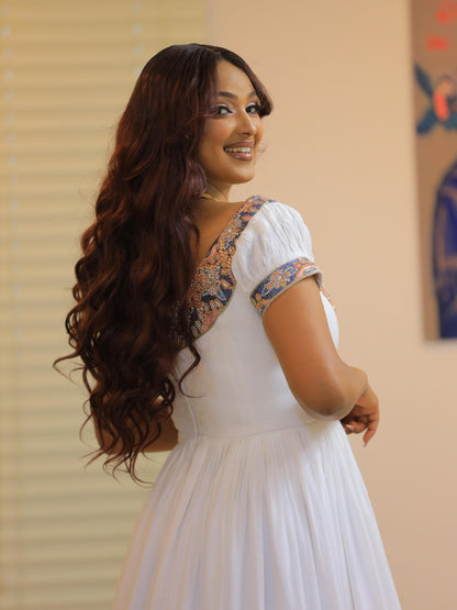 Elegant Ethiopian Wedding Dress Golden Blue Embroidery Habesha Kemis Regal Traditional Habesha Dress 827