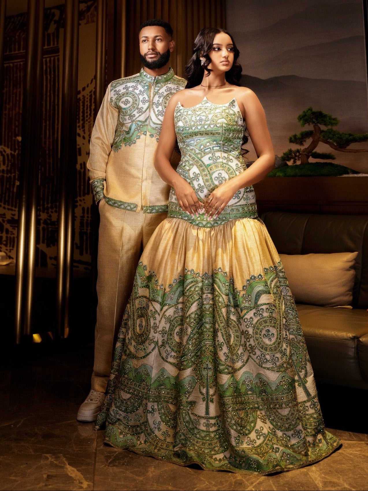 Habesha Couple Outfit Matching Traditional Ethiopian Wedding Attire