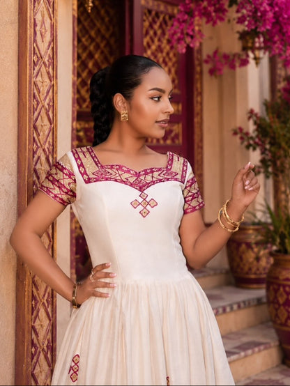 Timeless Cross Motif Habesha Dress Short Sleeves Habesha Kemis Heritage Ethiopian Clothing 848