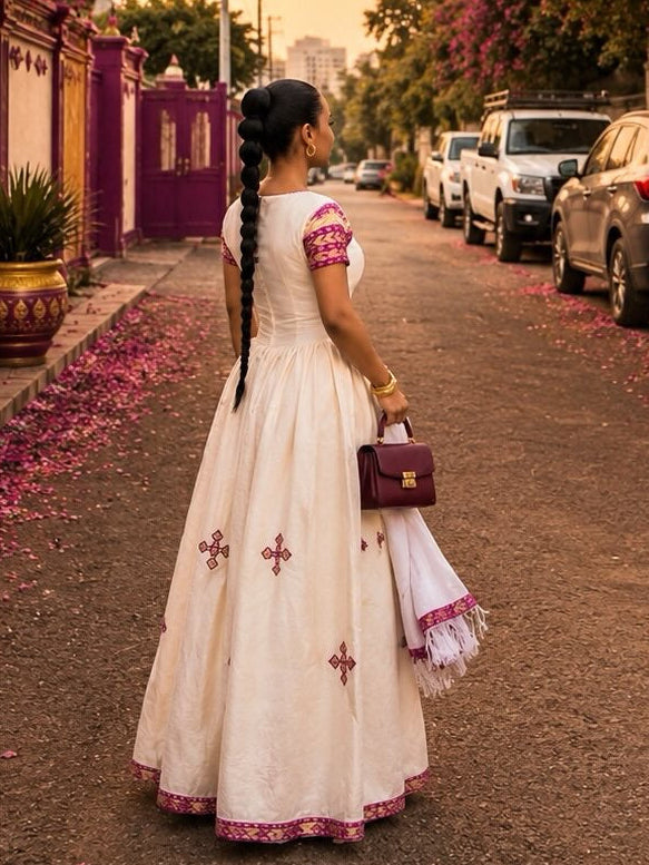 Timeless Cross Motif Habesha Dress Short Sleeves Habesha Kemis Heritage Ethiopian Clothing 848