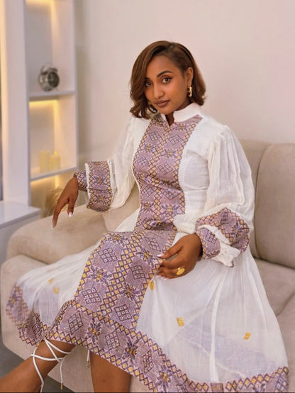 Enchanting Puff Sleeve Habesha Dress Graceful Elegance Habesha Kemis Cultural Ethiopian Clothing 851