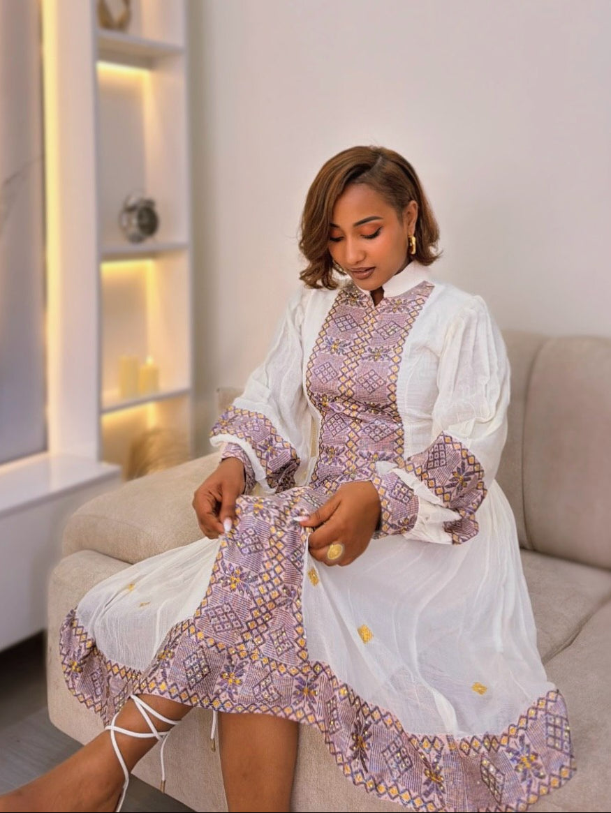 Enchanting Puff Sleeve Habesha Dress Graceful Elegance Habesha Kemis Cultural Ethiopian Clothing 851