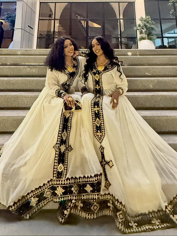 Majestic Black and Gold Embroidered Habesha Dress Regal Ethiopian Clothing Timeless Habesha Kemis 862