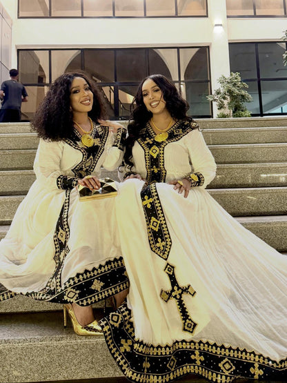 Majestic Black and Gold Embroidered Habesha Dress Regal Ethiopian Clothing Timeless Habesha Kemis 862