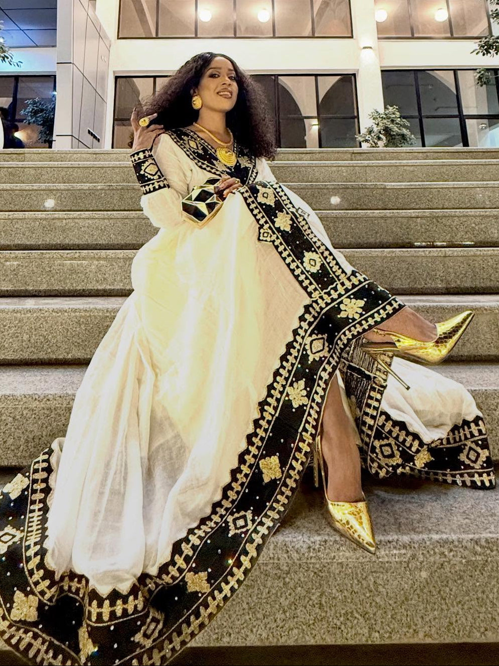 Majestic Black and Gold Embroidered Habesha Dress Regal Ethiopian Clothing Timeless Habesha Kemis 862
