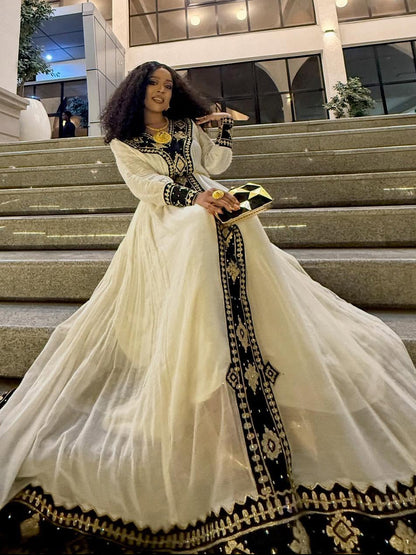 Black and Gold Habesha Dress Elegant Ethiopian Traditional Dress