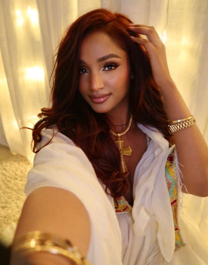 Sophisticated Habesha Dress Golden Yellow and Light Turquoise Ornate Ethiopian Dress 932