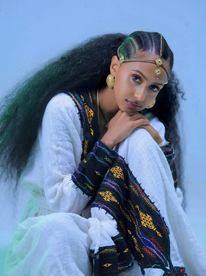 Authentic Handwoven Habesha Dress Jet Black and Golden Yellow Habesha Kemis High-Quality Habesha Cloth 935