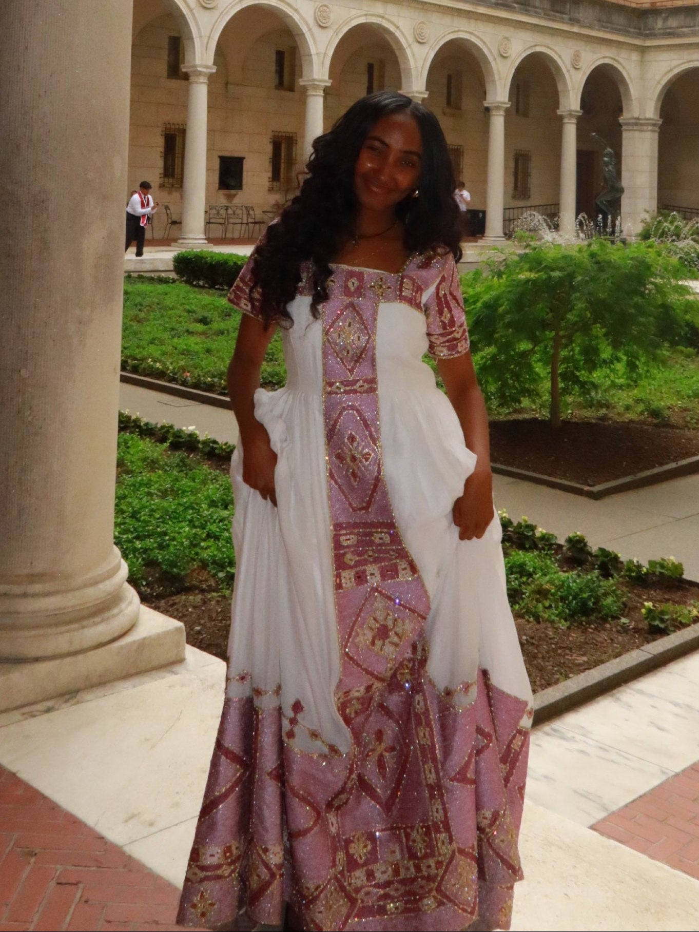 Charming Short-Sleeve Habesha Dress Shimmering Lilac and Silver Ornate Habesha Kemis Traditional Dress 941