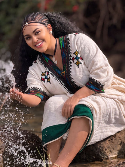 Emerald Horizon Habesha Kemis Traditional Ethiopian Heritage Dress Artisan Woven Habesha Dress 944