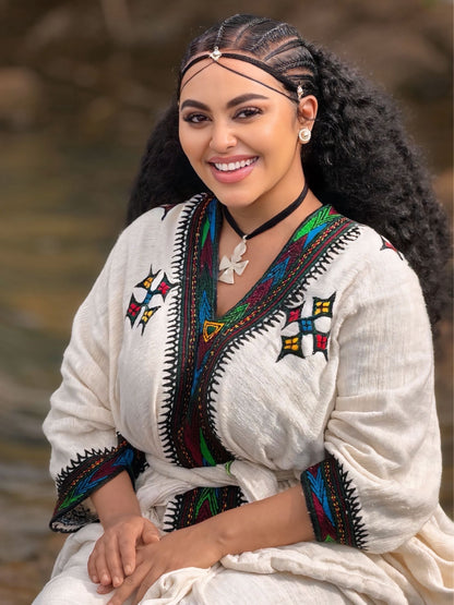 Emerald Horizon Habesha Kemis Traditional Ethiopian Heritage Dress Artisan Woven Habesha Dress 944