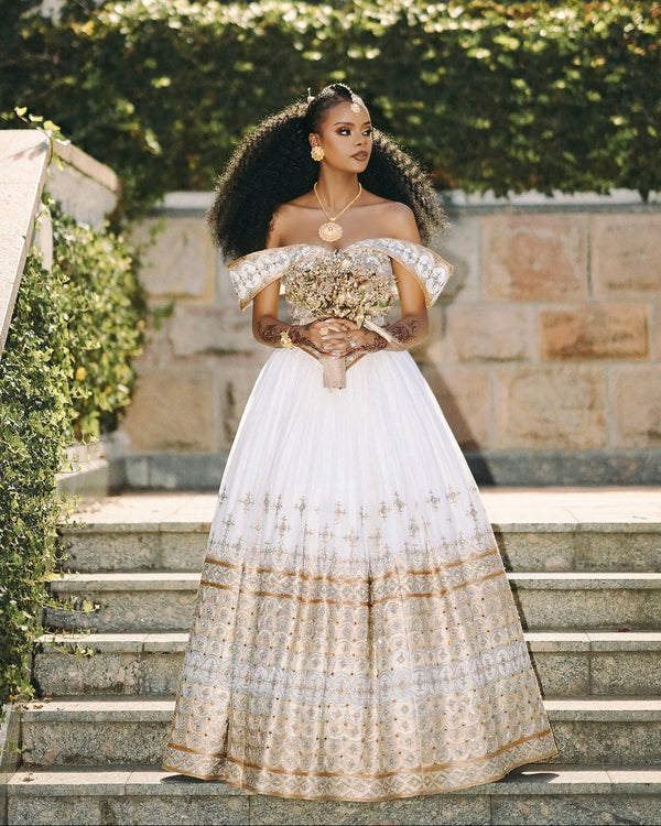 Luxury Off-Shoulder Ethiopian Wedding Dress Royal Habesha Bridal Gown
