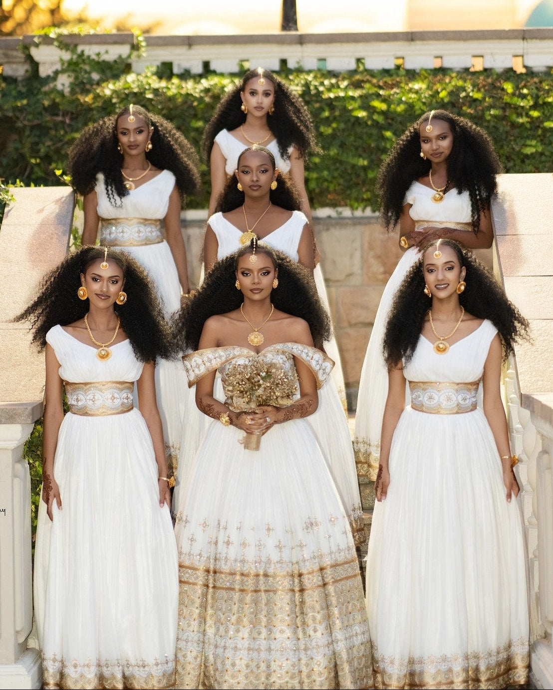 Royal Off-Shoulder Ethiopian Bridal Gown with Luxe Gold Embroidery Habesha Wedding Dress 947