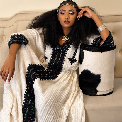 Bold Jet Black and Dark Green Geometric Habesha Dress Charming Habesha Kemis For Events 952