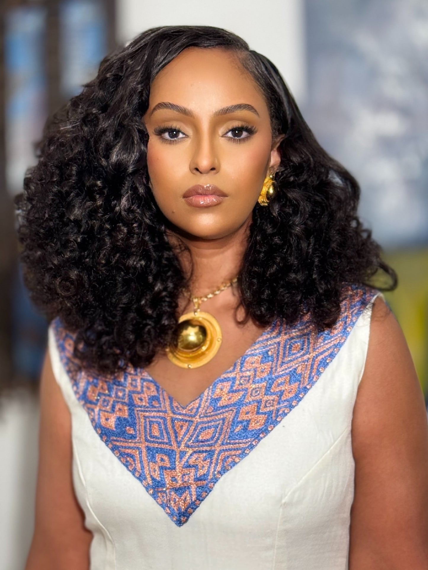 Graceful Lavender Accent Habesha Kemis Sleeveless Ethiopian Traditional Dress with Flowing Cotton Skirt 959