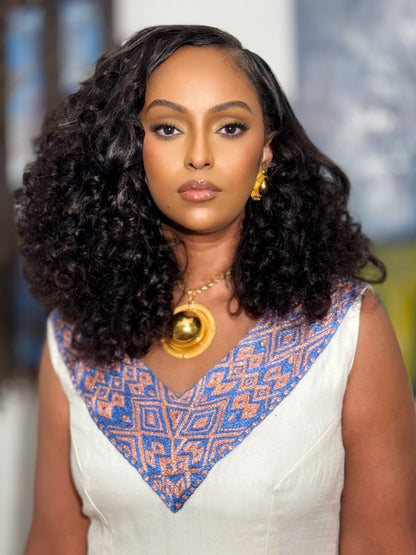 Graceful Lavender Accent Habesha Kemis Sleeveless Ethiopian Traditional Dress with Flowing Cotton Skirt 959