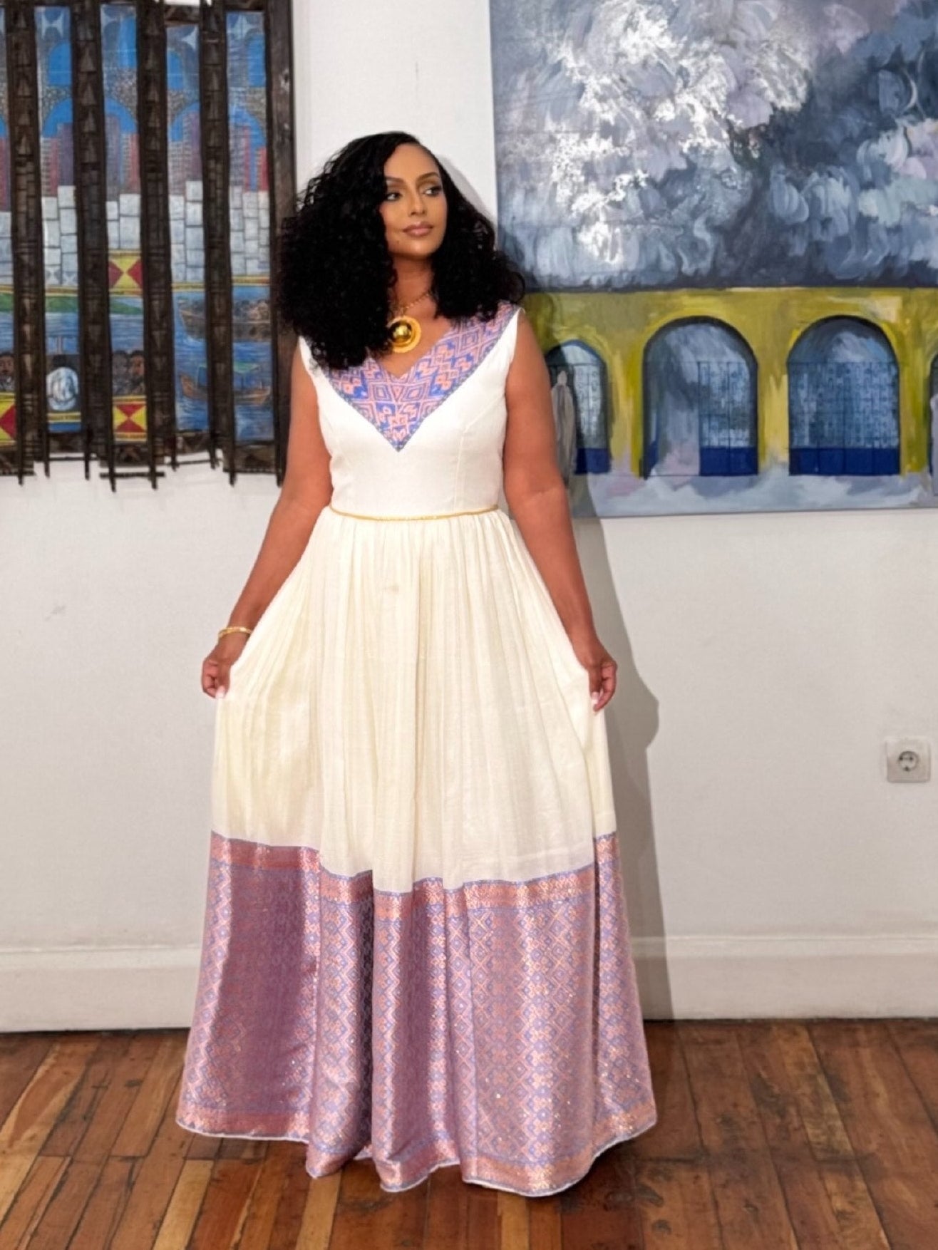 Authentic Ethiopian Sleeveless Traditional Dress for Women