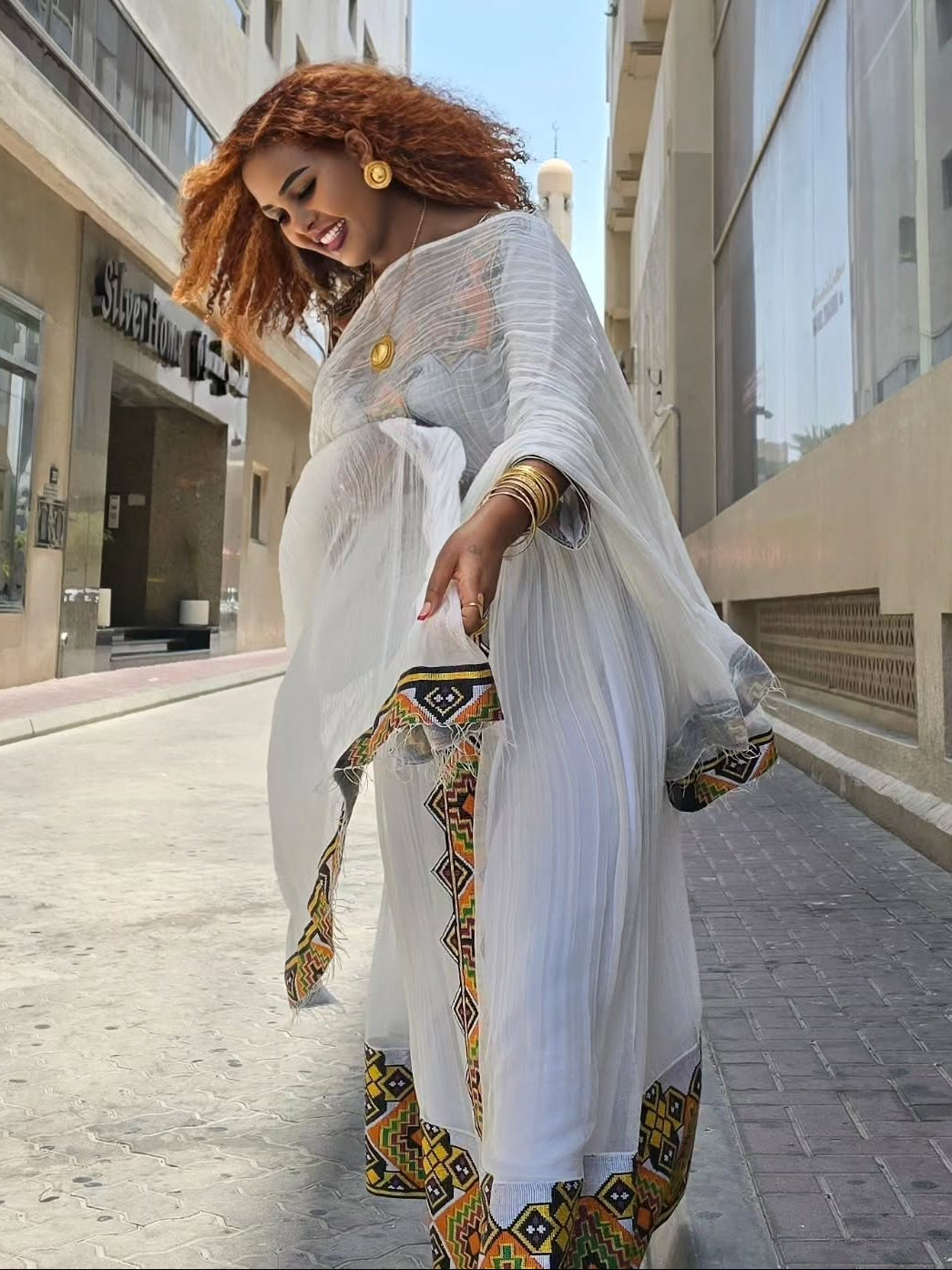 Geometric Border Ethiopian Dress for Women 