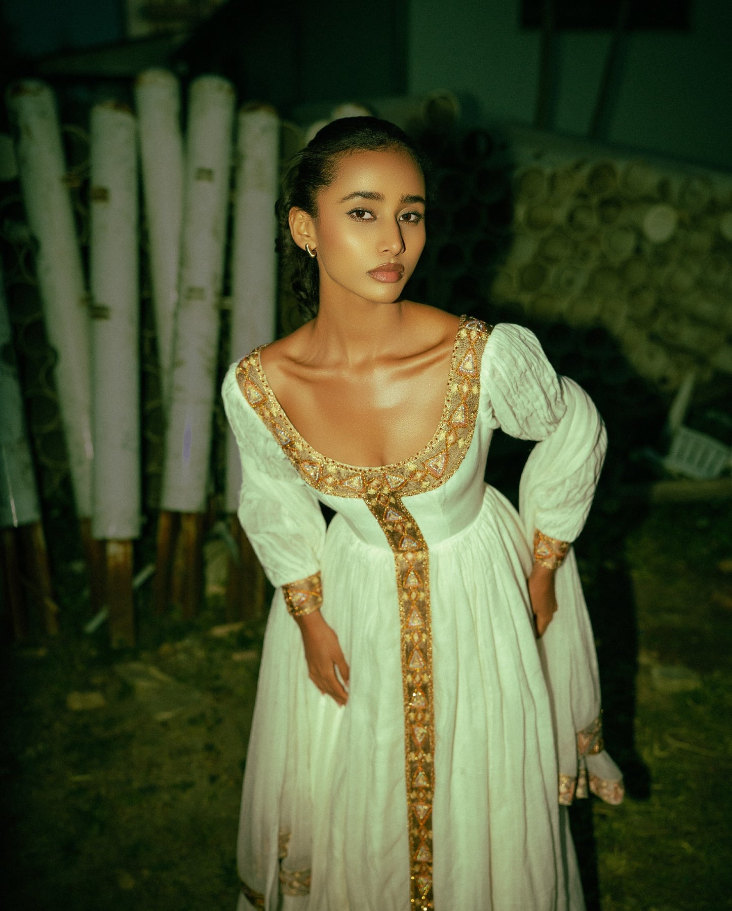 Regal Habesha Dress with Antique Gold Embroidery Elegant Heritage-Inspired Ethiopian Dress 964