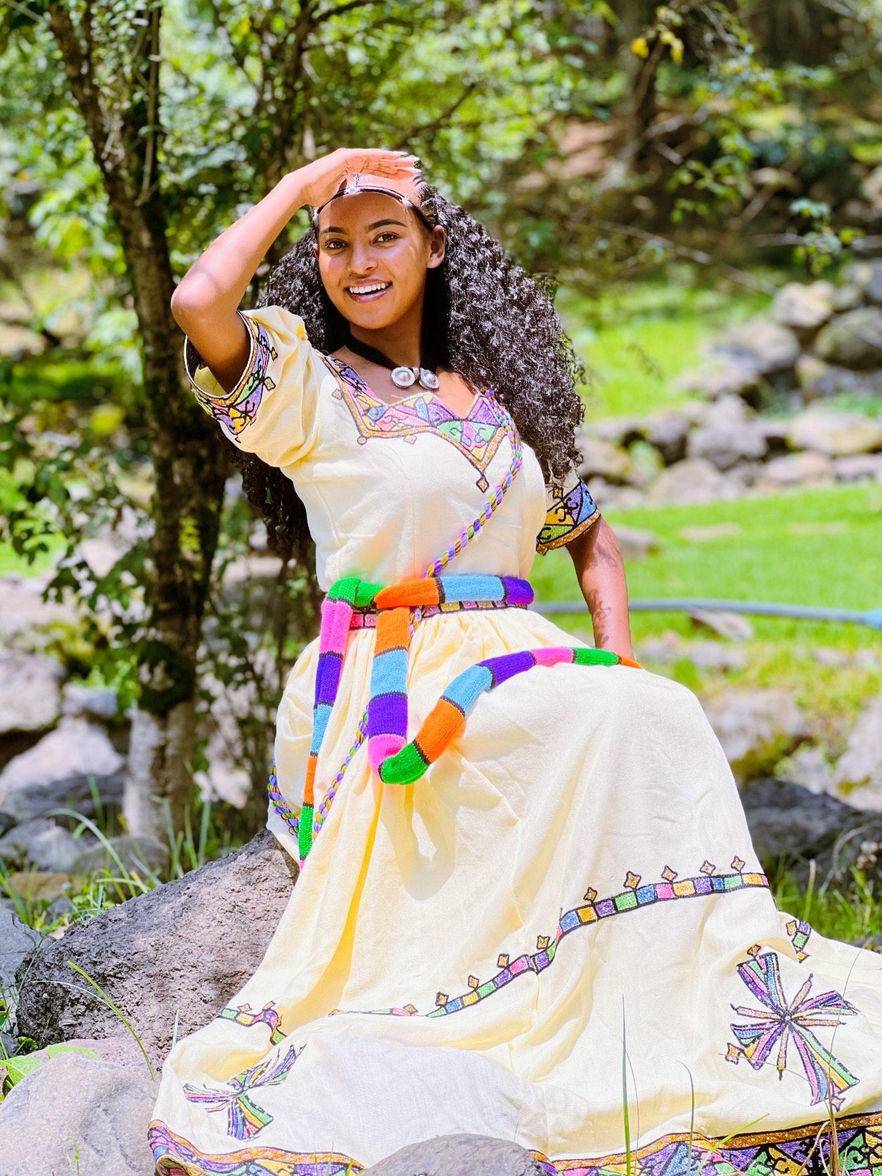 Vibrant Handcrafted Habesha Kemis Colorful Woven Details Habesha Dress for Ashenda 981