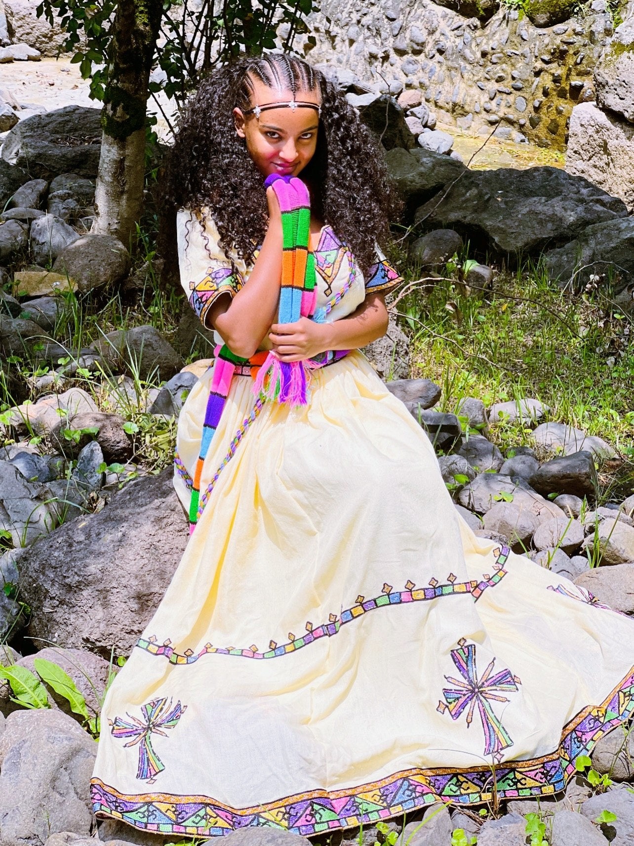 Vibrant Handcrafted Habesha Kemis Colorful Woven Details Habesha Dress for Ashenda 981