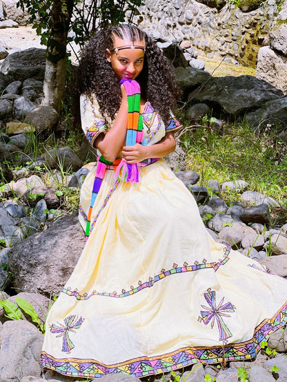 Vibrant Handcrafted Habesha Kemis Colorful Woven Details Habesha Dress for Ashenda 981
