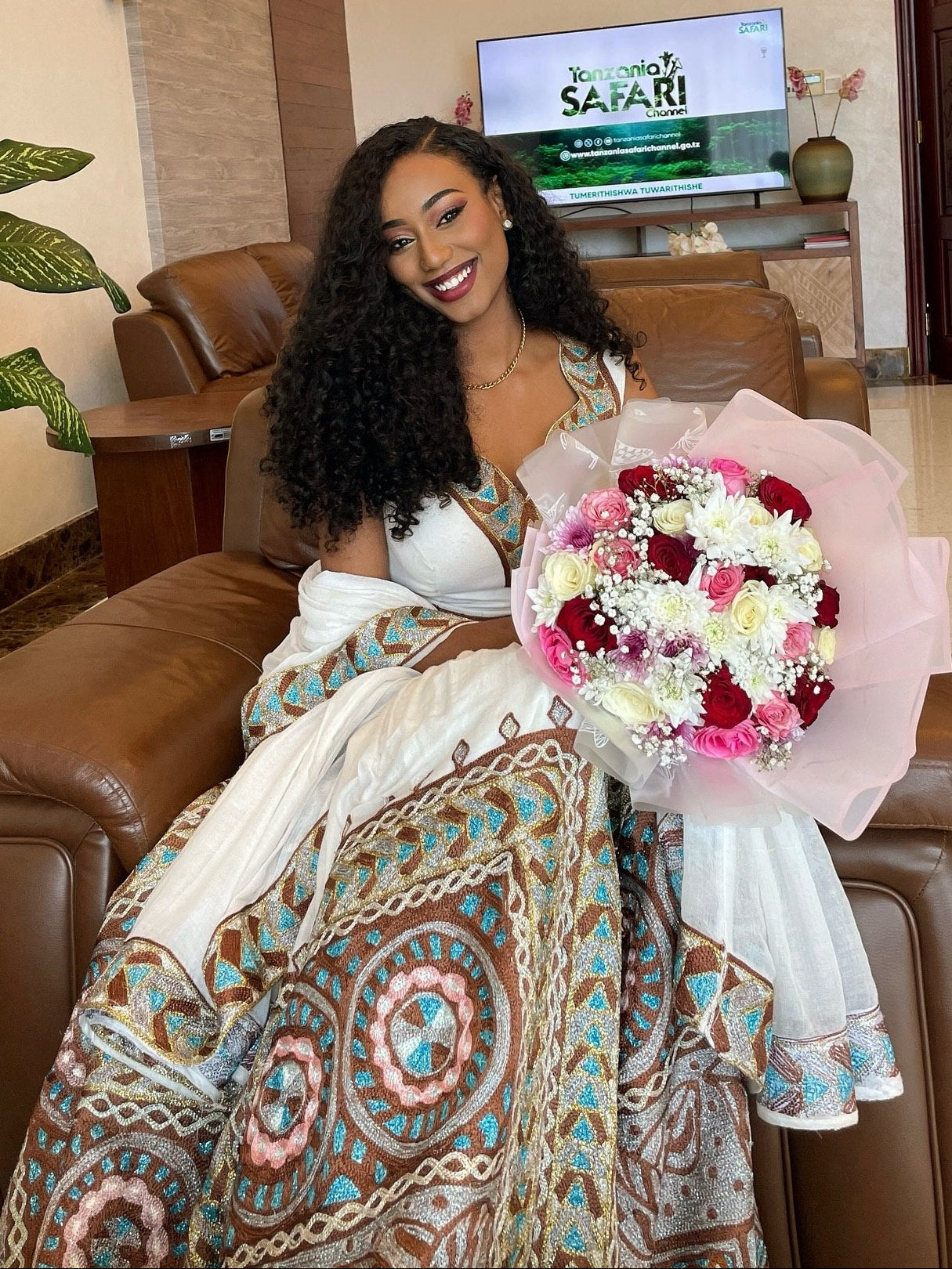 Regal Heritage Habesha Kemis Handwoven Blue & Bronze Embroidery Habesha Dress Sleeveless Ethiopian Dress 986
