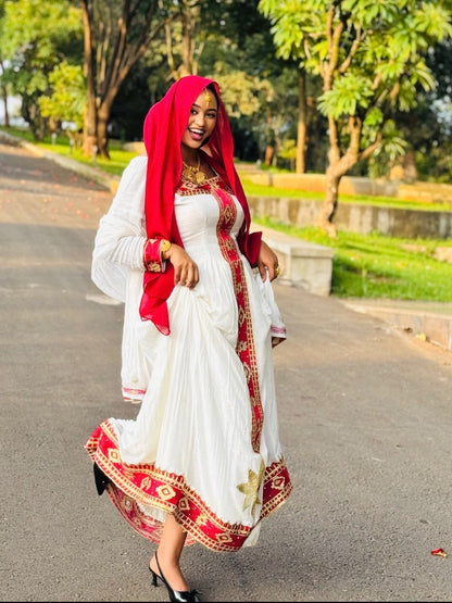 Authentic Habesha Kemis Online Red Ethiopian Traditional Dress