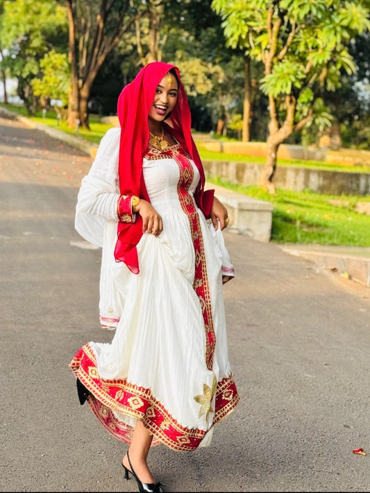 Authentic Habesha Kemis Online Red Ethiopian Traditional Dress