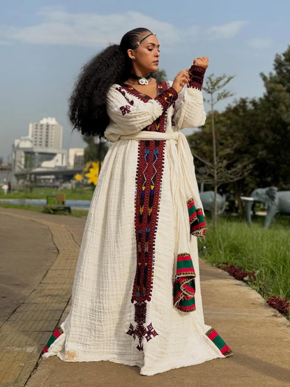 Vintage Habesha Kemis Crimson Maroon Tilf Embroidery Habesha Dress Timeless Ethiopian Clothing 1000