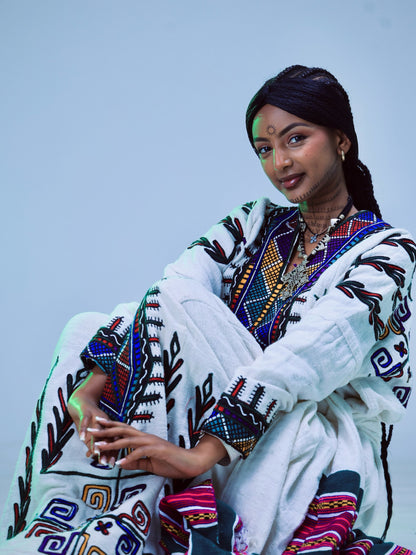 Striking Habesha Kemis Rich Multicolored Chevron Habesha Dress Ethiopian Clothing Craftsmanship 1001