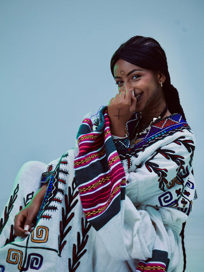 Striking Habesha Kemis Rich Multicolored Chevron Habesha Dress Ethiopian Clothing Craftsmanship 1001