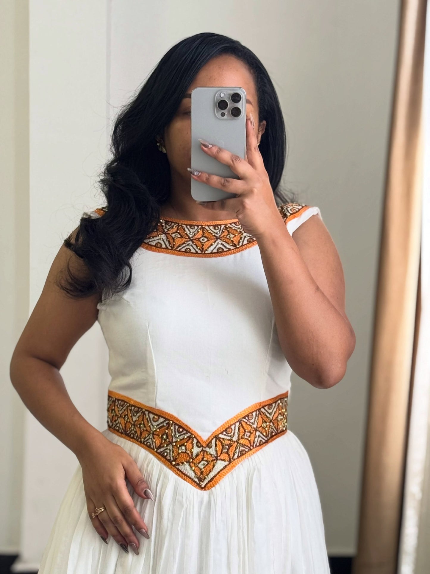 Graceful Gold Embroidered Sleeveless Habesha Kemis Habesha Dress For Cultural Celebrations 1004