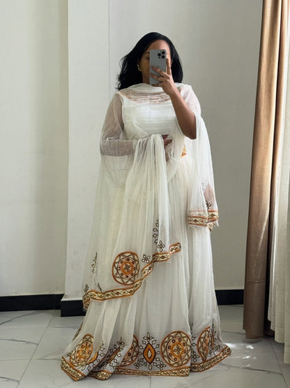 Graceful Gold Embroidered Sleeveless Habesha Kemis Habesha Dress For Cultural Celebrations 1004