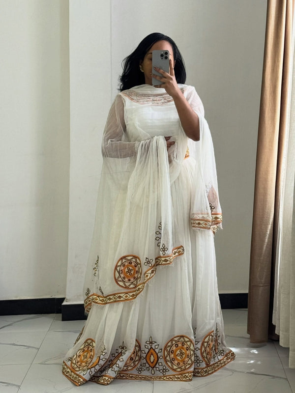 Graceful Gold Embroidered Sleeveless Habesha Kemis Habesha Dress For Cultural Celebrations 1004