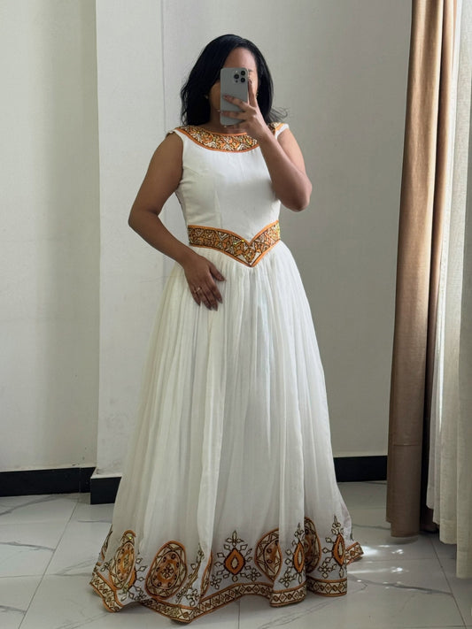 Elegant Habesha Kemis Online Gold Ethiopian Traditional Dress