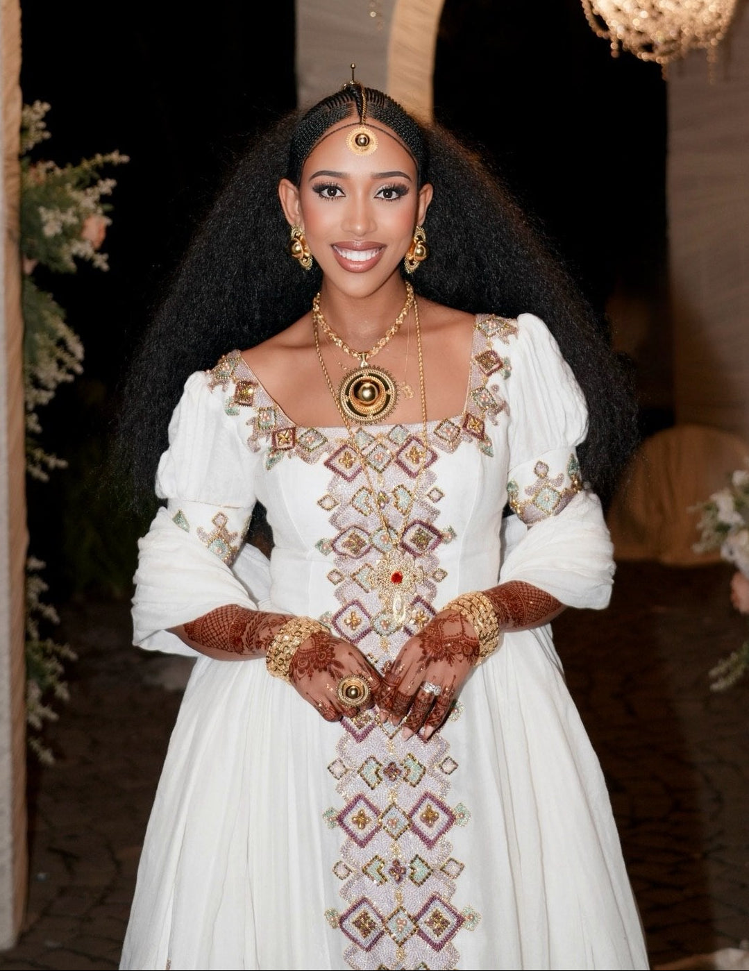 Enchanting Dusty Rose and Mint Geometric Diamond Habesha Dress Luxury Ethiopian Clothing Detailing 1008