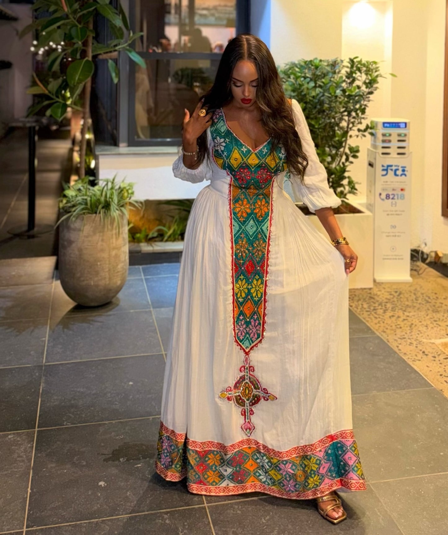 Radiant Ethiopian Traditional Dress Vibrant Multicolored Tibeb Habesha Kemis 1013