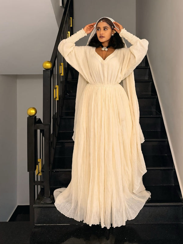 Graceful Ethiopian Traditional Dress  Natural Shemma Cotton Habesha Kemis Heritage Elegance 1014